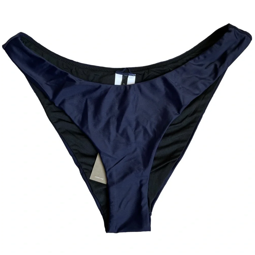 NWT J. Crew Navy Blue Curved Waist Cheeky Bikini Bottoms Minimalist Sz M